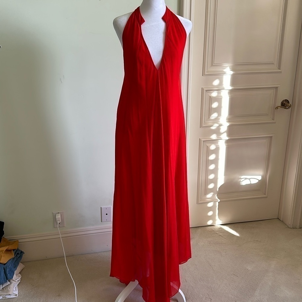 Foundre Red Swing Silk Halter Sleeveless Maxi Dress Size 4
